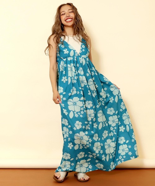 anap mimpi（アナップミンピ）の「リネンライク ハイビスカス柄 キャミソール ロング フレア ワンピース（ワンピース・レディース・ダークグレー/オレンジ/ターコイズブルー・FREE）」の17枚目の写真