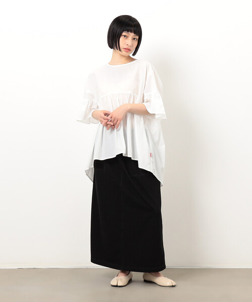 ONIGIRI（オニギリ）の「シアーチュニックブラウス（シャツ/ブラウス・レディース・ネイビー/オフホワイト・FREE）」の4枚目の写真