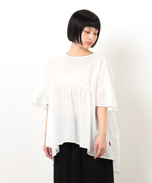 ONIGIRI（オニギリ）の「シアーチュニックブラウス（シャツ/ブラウス・レディース・ネイビー/オフホワイト・FREE）」の5枚目の写真