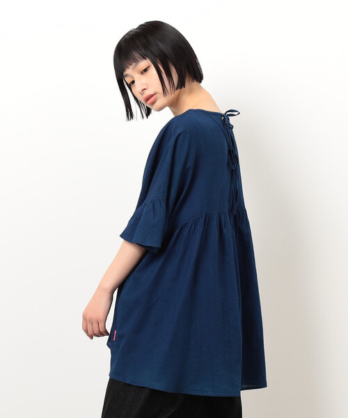 ONIGIRI（オニギリ）の「シアーチュニックブラウス（シャツ/ブラウス・レディース・ネイビー/オフホワイト・FREE）」の10枚目の写真