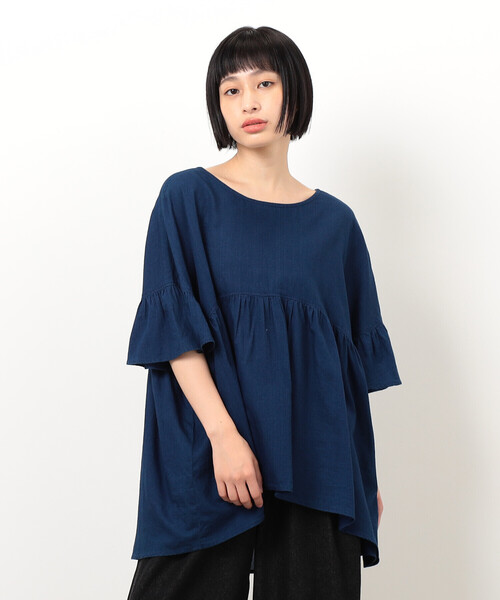 ONIGIRI（オニギリ）の「シアーチュニックブラウス（シャツ/ブラウス・レディース・ネイビー/オフホワイト・FREE）」の11枚目の写真