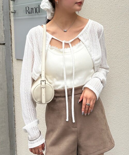 mystic（ミスティック）の「ギャザーリボンボレロ（カーディガン/ボレロ・レディース・ブラック系その他2/ブラック/オフホワイト/グレー・FREE）」の2枚目の写真