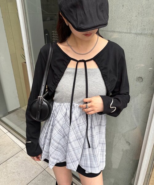 mystic（ミスティック）の「ギャザーリボンボレロ（カーディガン/ボレロ・レディース・ブラック系その他2/ブラック/オフホワイト/グレー・FREE）」の4枚目の写真