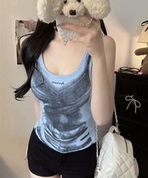カップ付きグランジスプレーペイントタンクトップ(CZ)