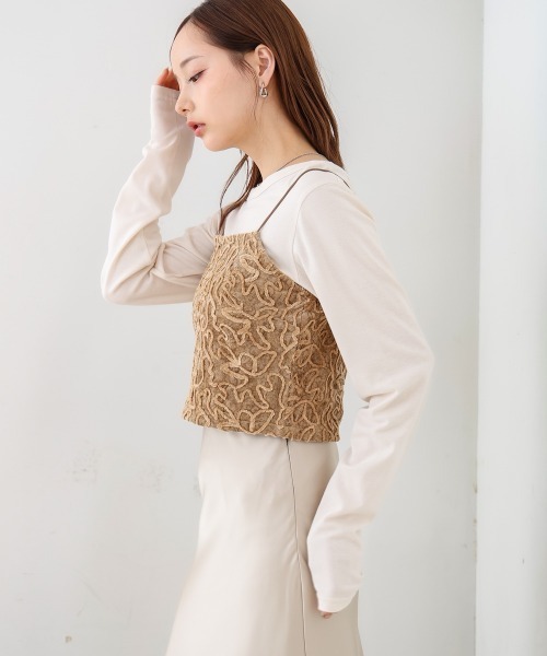 Bab(バブ)の「コード刺繍ベロアビスチェ(Tシャツ/カットソー・レディース・ベージュ/ブラック/オフホワイト・M)」の12枚目の写真