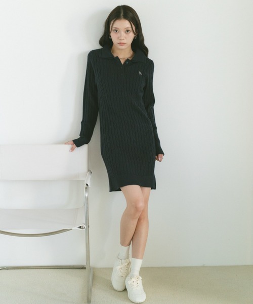 VANNIE U(ヴァニーユー)の「ミニケーブルオーバルロゴニットミニワンピース(ワンピース・レディース・グレー/ネイビー・FREE)」の12枚目の写真