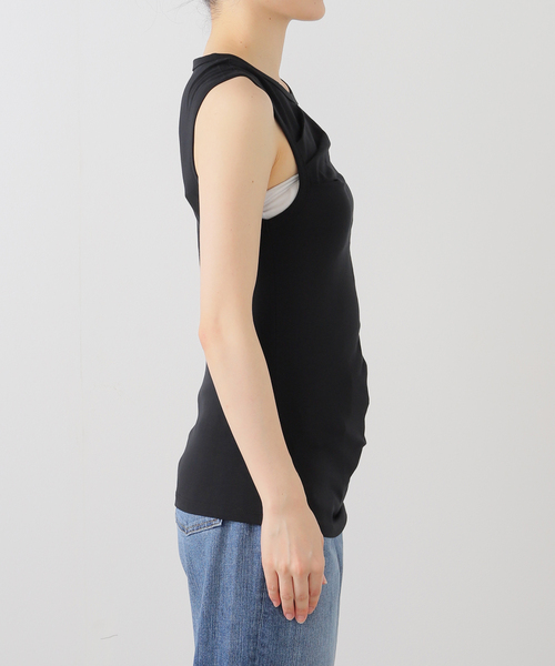 SLOBE IENA(スローブイエナ)の「Serque/セルク ギャザーノースリーブ(タンクトップ・レディース・ブラック/ホワイト・FREE)」の13枚目の写真