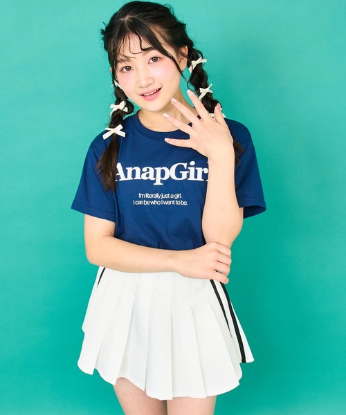 ANAP GｉRL（アナップガール）の「ロゴプリント Tシャツ（Tシャツ/カットソー・キッズ・サックスブルー/ネイビー/ホワイト・M/S/XS）」の3枚目の写真