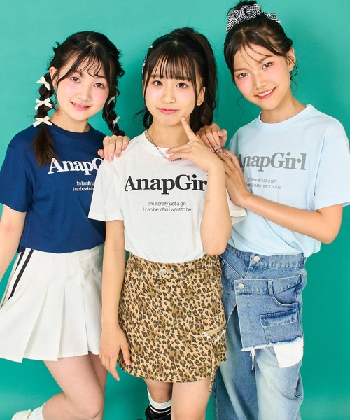 ANAP GｉRL（アナップガール）の「ロゴプリント Tシャツ（Tシャツ/カットソー・キッズ・サックスブルー/ネイビー/ホワイト・M/S/XS）」の5枚目の写真
