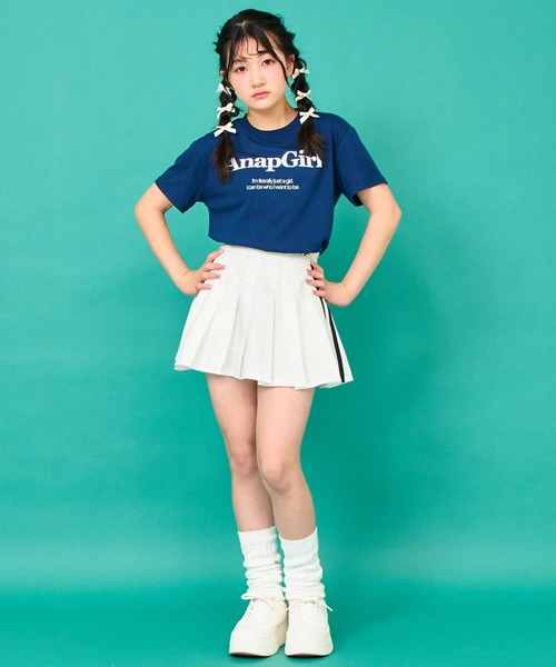 ANAP GｉRL（アナップガール）の「ロゴプリント Tシャツ（Tシャツ/カットソー・キッズ・サックスブルー/ネイビー/ホワイト・M/S/XS）」の12枚目の写真