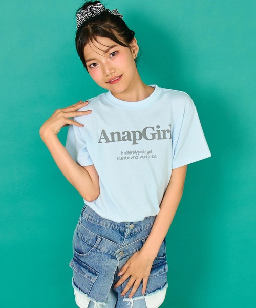 ANAP GｉRL（アナップガール）の「ロゴプリント Tシャツ（Tシャツ/カットソー・キッズ・サックスブルー/ネイビー/ホワイト・M/S/XS）」の14枚目の写真