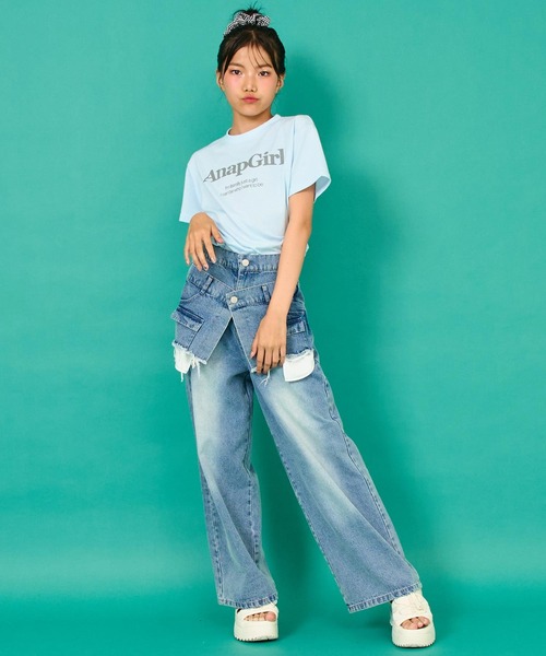 ANAP GｉRL（アナップガール）の「ロゴプリント Tシャツ（Tシャツ/カットソー・キッズ・サックスブルー/ネイビー/ホワイト・M/S/XS）」の17枚目の写真