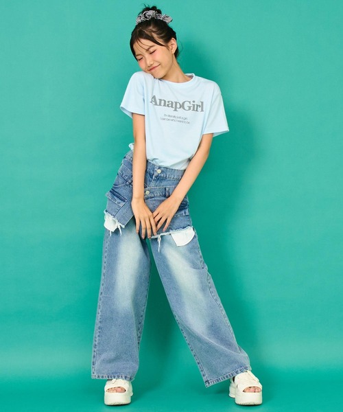 ANAP GｉRL（アナップガール）の「ロゴプリント Tシャツ（Tシャツ/カットソー・キッズ・サックスブルー/ネイビー/ホワイト・M/S/XS）」の18枚目の写真