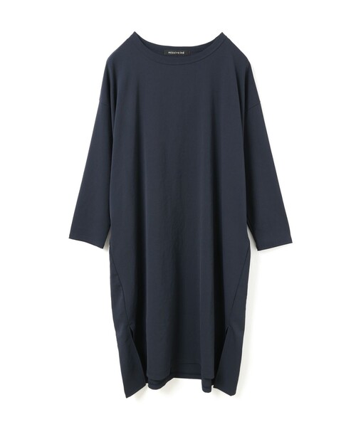 極美品✨ミズイロインド 24aw クルーネックロングワンピース ネイビー 日本製 mizuiroind（ミズイロインド） クルーネック ボリューム フレア