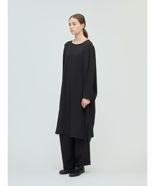 極美品✨ミズイロインド 24aw クルーネックロングワンピース ネイビー 日本製 セール】mizuiro ind クルーネックロングワンピース（ワンピース