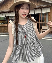 超お得【新品タグ付き/現行品】チェック柄タンクトップ・ズボンセット売り セール】チェック柄 バルーンデザイン 切り替え タンクトップ