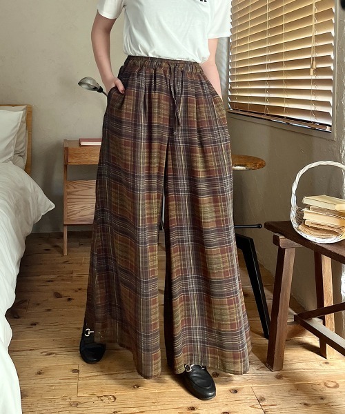セール】シアーチェック柄 スーパーワイドパンツ（その他パンツ