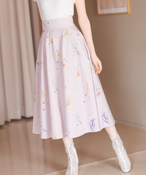 WILLSELECTION(ウィルセレクション)の「オータムボタニカルフラワータックスカート(スカート・レディース・ホワイト/ピンク/ブラウン・SMALL/MEDIUM)」の1枚目の写真