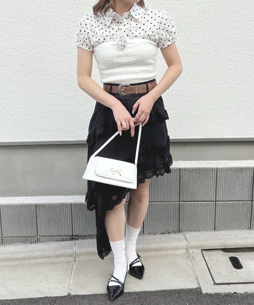 frunco(フランコ)の「ビンテージ風ベルト付きアシメスカート(スカート・レディース・ブラック/ホワイト・MEDIUM)」の14枚目の写真
