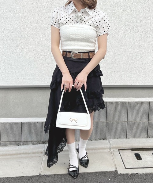 frunco(フランコ)の「ビンテージ風ベルト付きアシメスカート(スカート・レディース・ブラック/ホワイト・MEDIUM)」の16枚目の写真