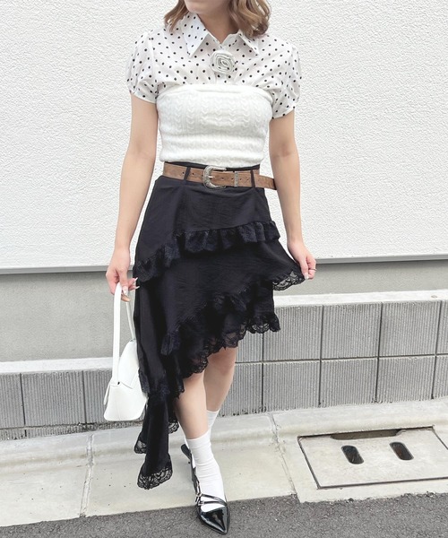frunco(フランコ)の「ビンテージ風ベルト付きアシメスカート(スカート・レディース・ブラック/ホワイト・MEDIUM)」の17枚目の写真