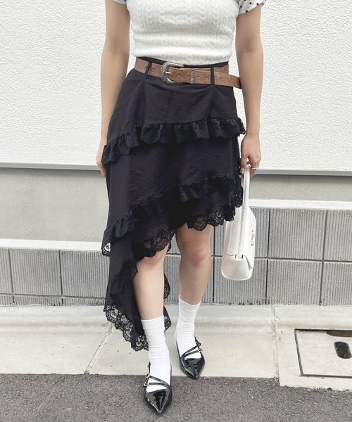 frunco(フランコ)の「ビンテージ風ベルト付きアシメスカート(スカート・レディース・ブラック/ホワイト・MEDIUM)」の13枚目の写真