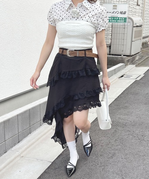 frunco(フランコ)の「ビンテージ風ベルト付きアシメスカート(スカート・レディース・ブラック/ホワイト・MEDIUM)」の18枚目の写真