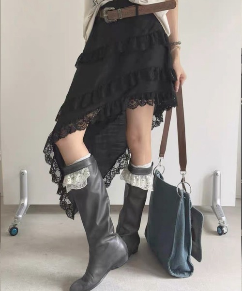 frunco(フランコ)の「ビンテージ風ベルト付きアシメスカート(スカート・レディース・ブラック/ホワイト・MEDIUM)」の21枚目の写真