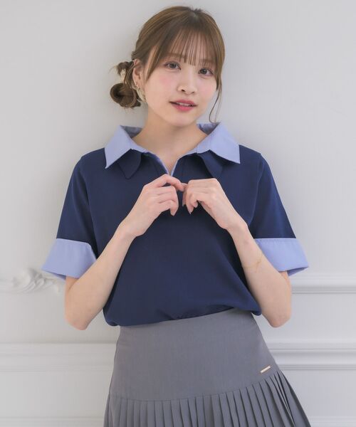 ems excite（エムズエキサイト）の「スキッパーSHレイヤード風NT（ニット/セーター・レディース・ピンク/ダークブルー/ライトブラウン・FREE）」の9枚目の写真