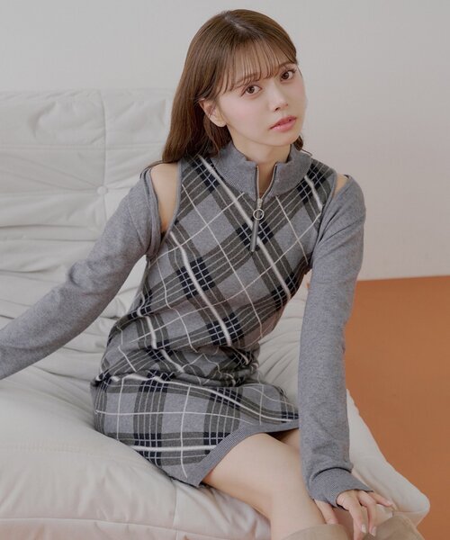 Chico(チコ)の「ボレロセットチェックアメスリミニワンピース(ワンピース・レディース・ブラック/ベージュ/グレー・FREE)」の3枚目の写真