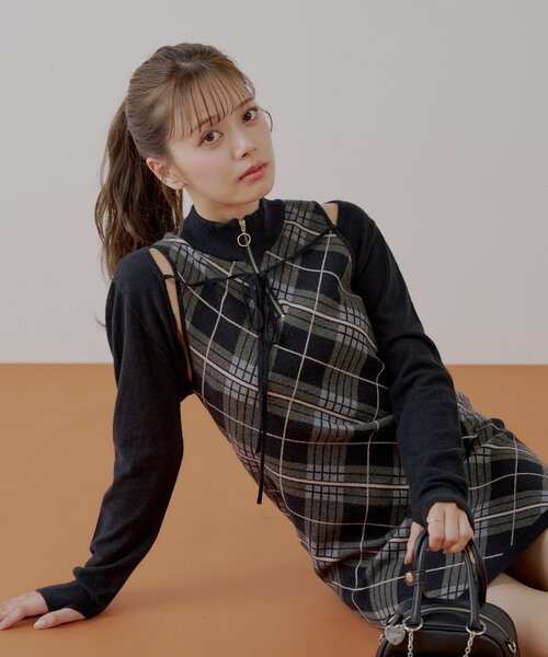 【ちょこ】アメスリミニワンピース セール】ボレロセットチェックアメスリミニワンピース（ワンピース