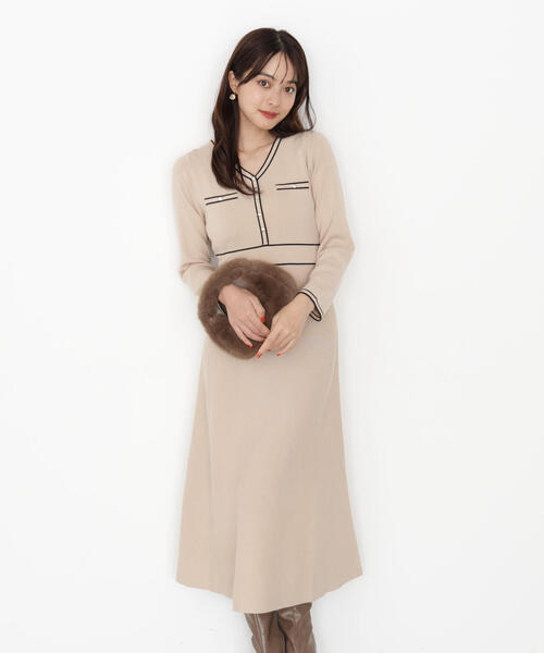 PROPORTION BODY DRESSING(プロポーションボディドレッシング)の「配色ラインニットワンピース / 1215240910(ワンピース・レディース・ブルー/ベージュ/ブラック・MEDIUM/SMALL)」の1枚目の写真