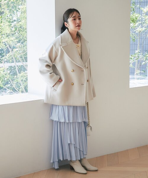 【ラブティックボンボン】ロイヤルビーバーメタル釦ピーコート　オフホワイト セール】【軽くて毎日着たい！】ロイヤルビーバーメタル釦P