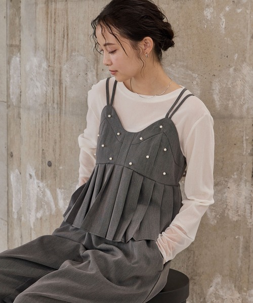 forksy.】【オケージョン対応】パール付きペプラムプリーツ