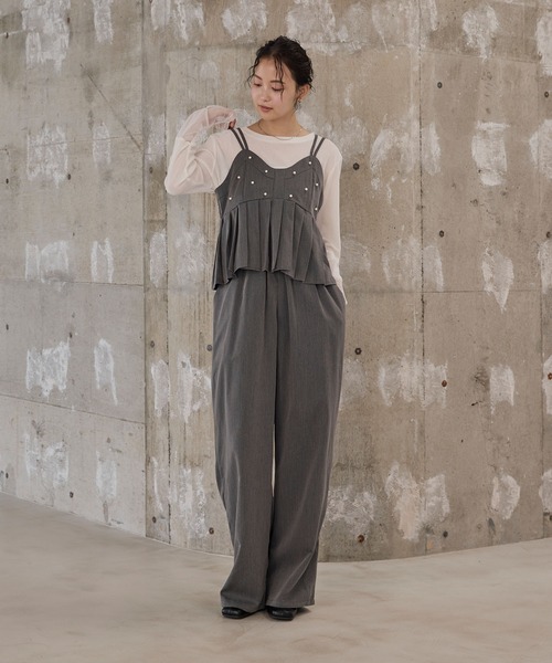 forksy.】【オケージョン対応】パール付きペプラムプリーツ