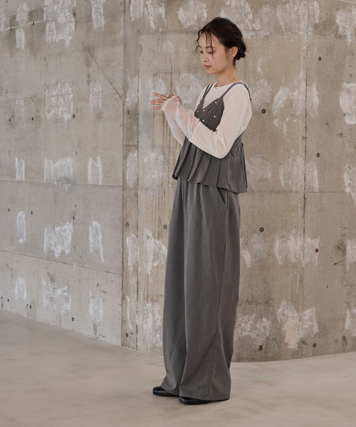 forksy.】【オケージョン対応】パール付きペプラムプリーツ