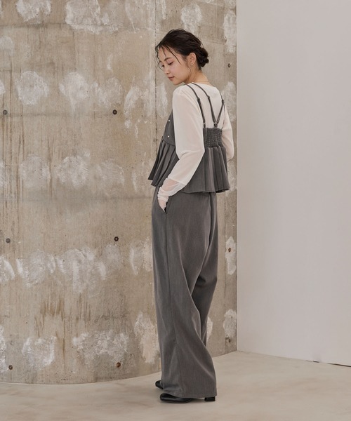 forksy.】【オケージョン対応】パール付きペプラムプリーツ