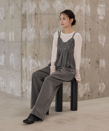 forksy.（フォルクシー）の「【forksy.】【オケージョン対応】パール付きペプラムプリーツキャミソール&ギャザーウェストワイドパンツ セットアップ（セットアップ）」