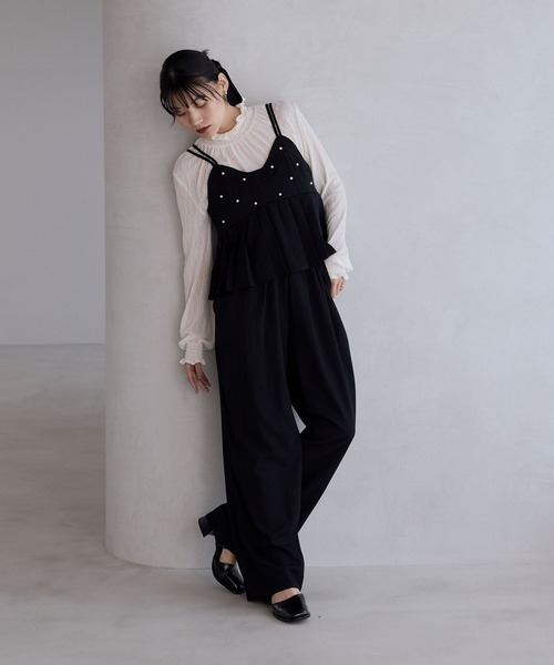 forksy.】【オケージョン対応】パール付きペプラムプリーツ