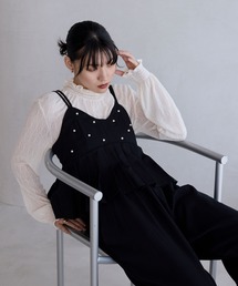 forksy.（フォルクシー）の「【forksy.】【オケージョン対応】パール付きペプラムプリーツキャミソール&ギャザーウェストワイドパンツ セットアップ（セットアップ）」