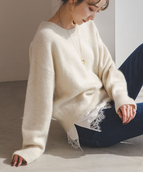 【新品未使用タグ付】 ノーブル 袖口フリルプルオーバー ニット クルーネック YAKクルーネックプルオーバー（ニット/セーター）｜NOBLE（ノーブル