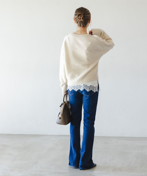 Noble（ノーブル）の「YAKクルーネックプルオーバー（ニット/セーター・レディース・ピンク/ホワイト系その他/ダークブルー・FREE）」の8枚目の写真