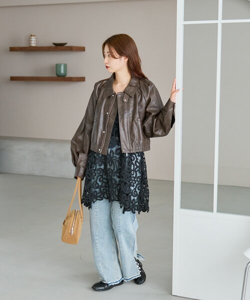 2サイズ展開/襟2WAY】フェイクレザーショートブルゾン（ブルゾン