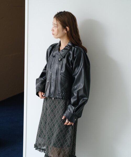 2サイズ展開/襟2WAY】フェイクレザーショートブルゾン（ブルゾン