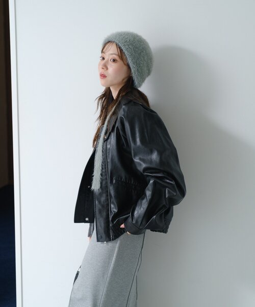 2サイズ展開/襟2WAY】フェイクレザーショートブルゾン（ブルゾン
