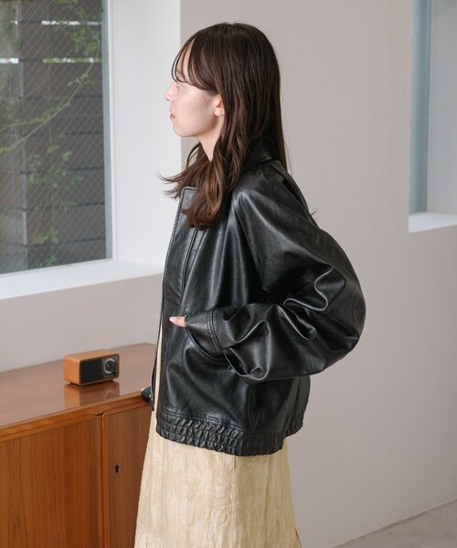 2サイズ展開/襟2WAY】フェイクレザーショートブルゾン（ブルゾン