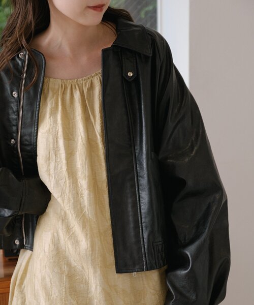 2サイズ展開/襟2WAY】フェイクレザーショートブルゾン（ブルゾン