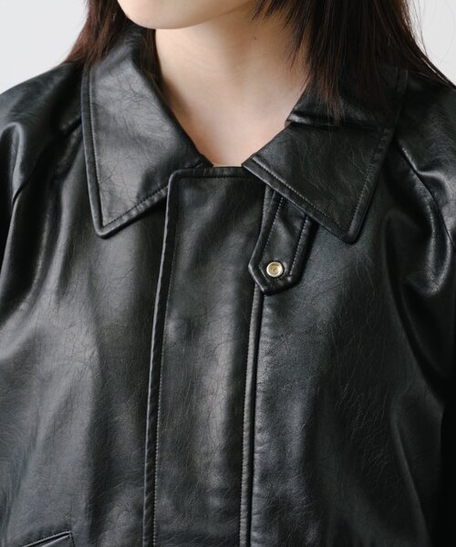 2サイズ展開/襟2WAY】フェイクレザーショートブルゾン（ブルゾン