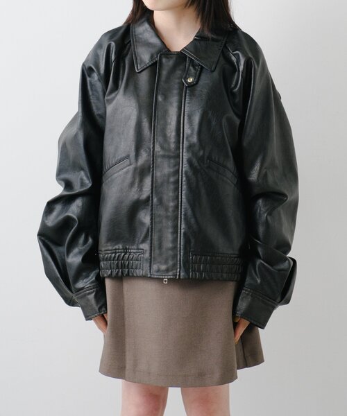 2サイズ展開/襟2WAY】フェイクレザーショートブルゾン（ブルゾン
