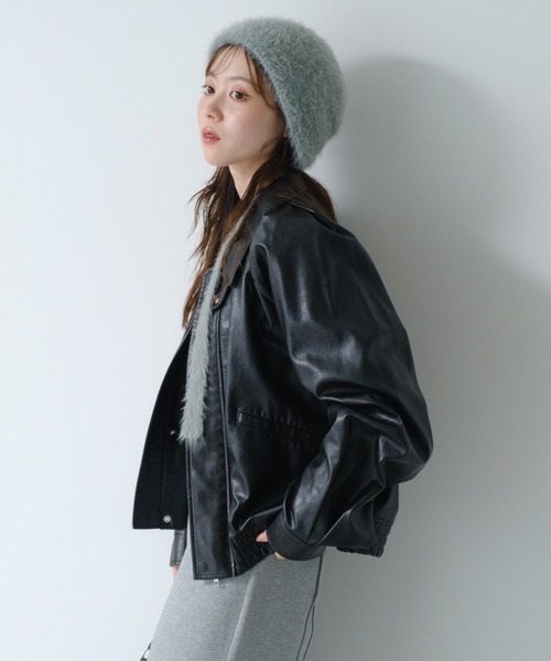 2サイズ展開/襟2WAY】フェイクレザーショートブルゾン（ブルゾン